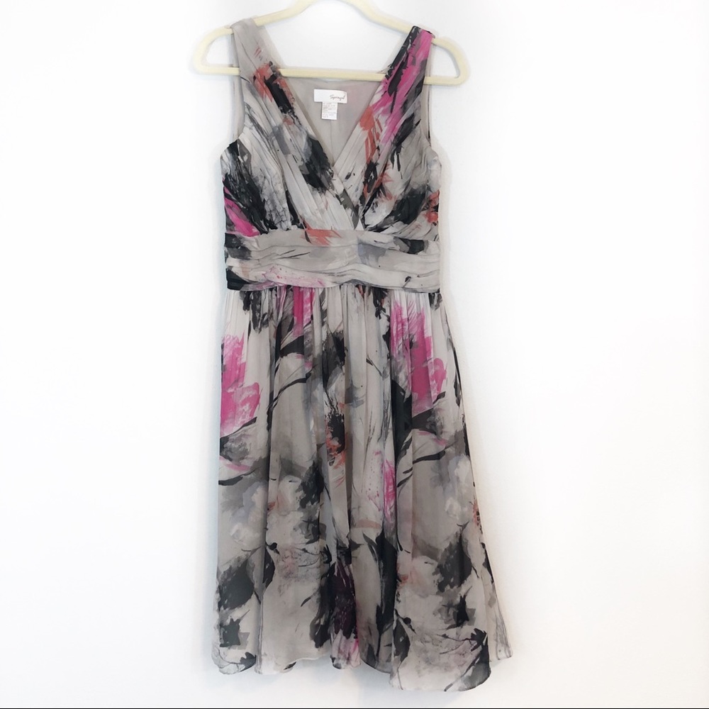 Spiegel dress chiffon floral gray pink size 6